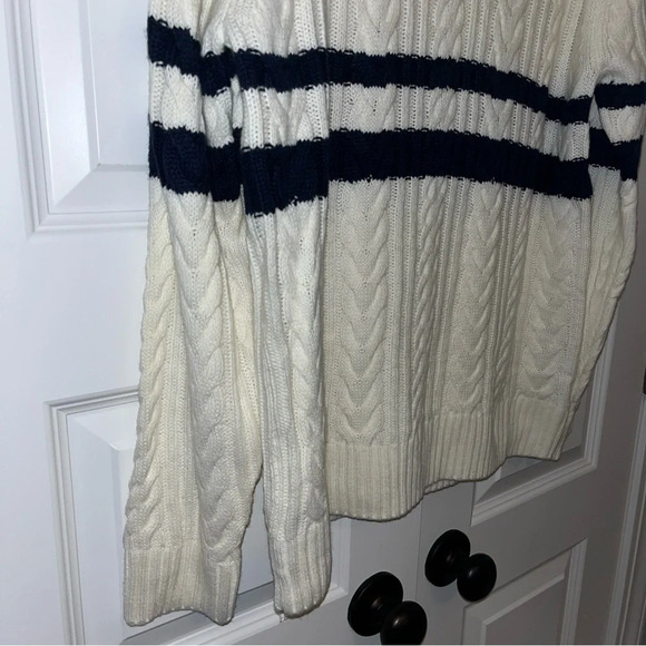 ZARA Women's Cream And Blue Striped Knit 1/4 Zip Long Sleeve Sweater Size Med - Picture 2 of 8